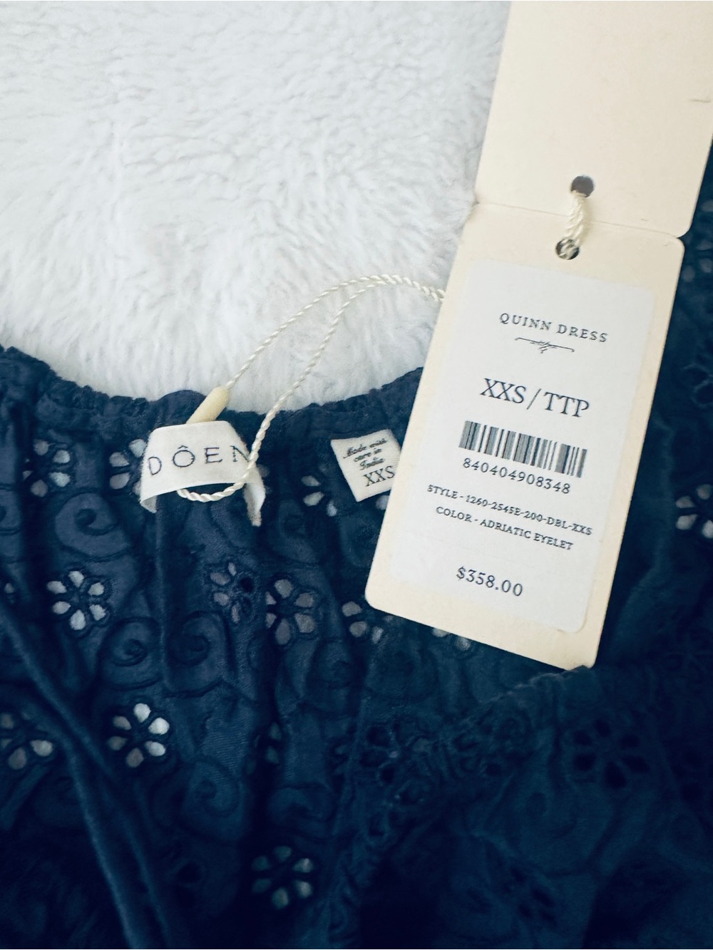 Dôen Quinn Dress - Adriatic Eyelet / navy blue/ xxs/ NWT - Picture 8 of 11